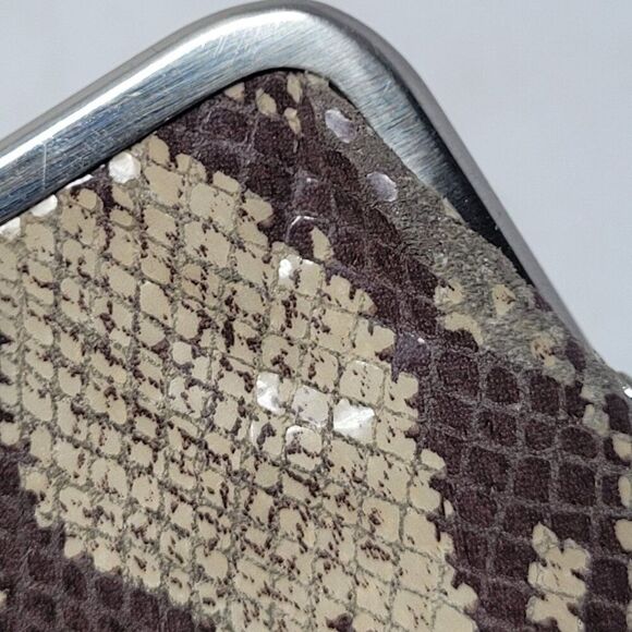 Hobo Lauren Leather Snake Clutch Wallet Frame Snap Closure Evening Bag Beige - Picture 4 of 15